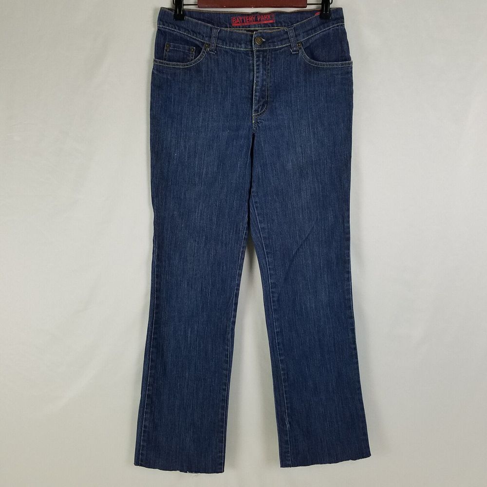 Battery‎ Park Jeans Womens 6 Blue Low Rise Bootcut Frayed Hem Dark Wash Denim